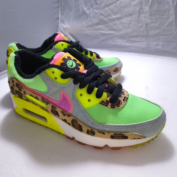 Nike Air Max 90 LX Illusion Green Leopard Print Womens CW3499-300 Size 6 - Picture 6 of 14